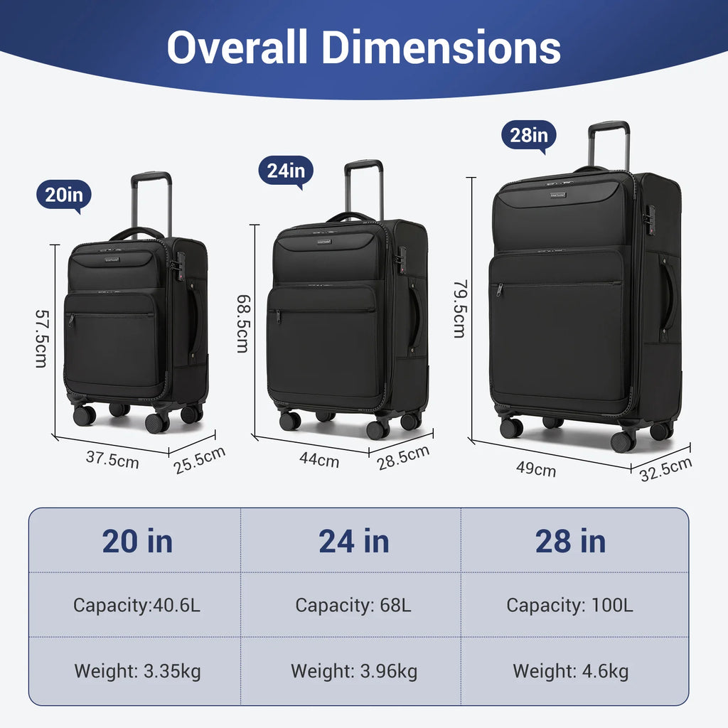 British Traveller - Suitcase Adjustable Handle, 4 Spinner Wheels, Lightweight, TSA Lock - Recycled Polyester Luggage （S/M/L)