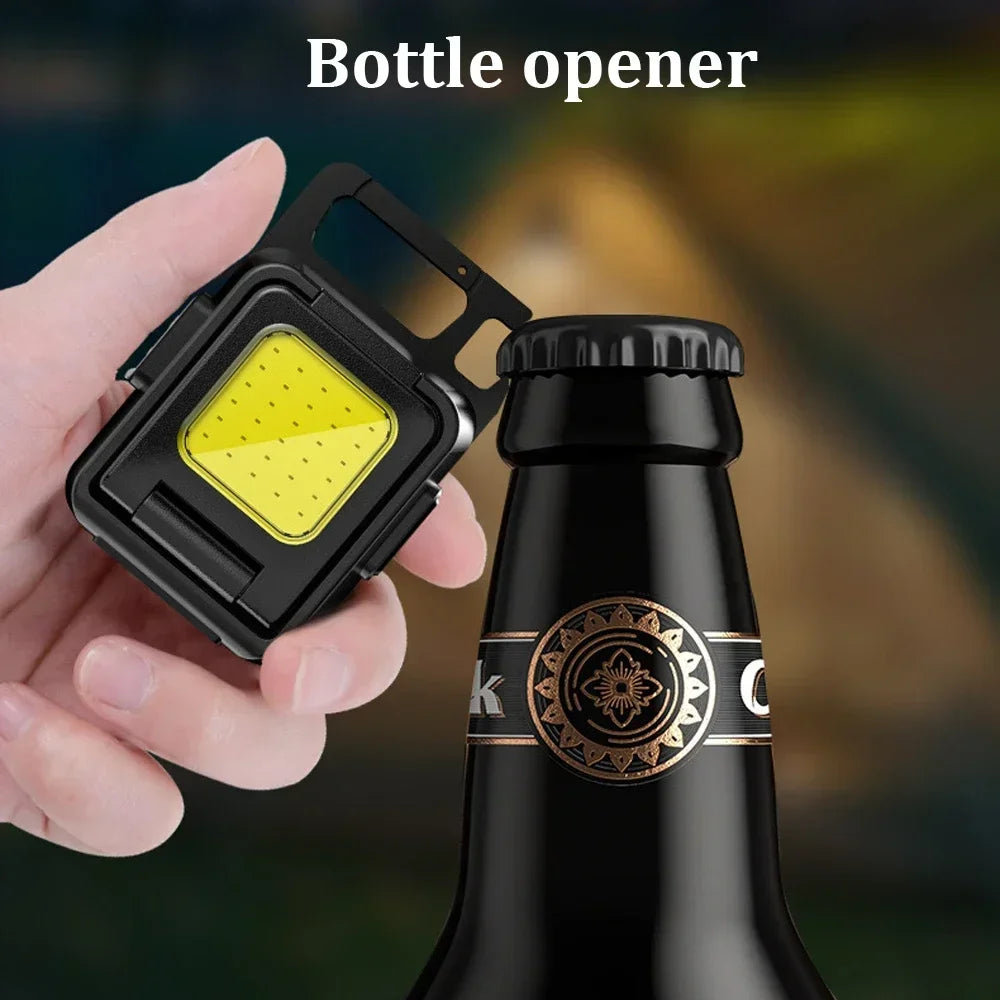 Mini Flashlight Keychain Light COB Work Light USB Rechargeable Lamp with 90° Foldable Side Lights Super Bright Portable Lanterns