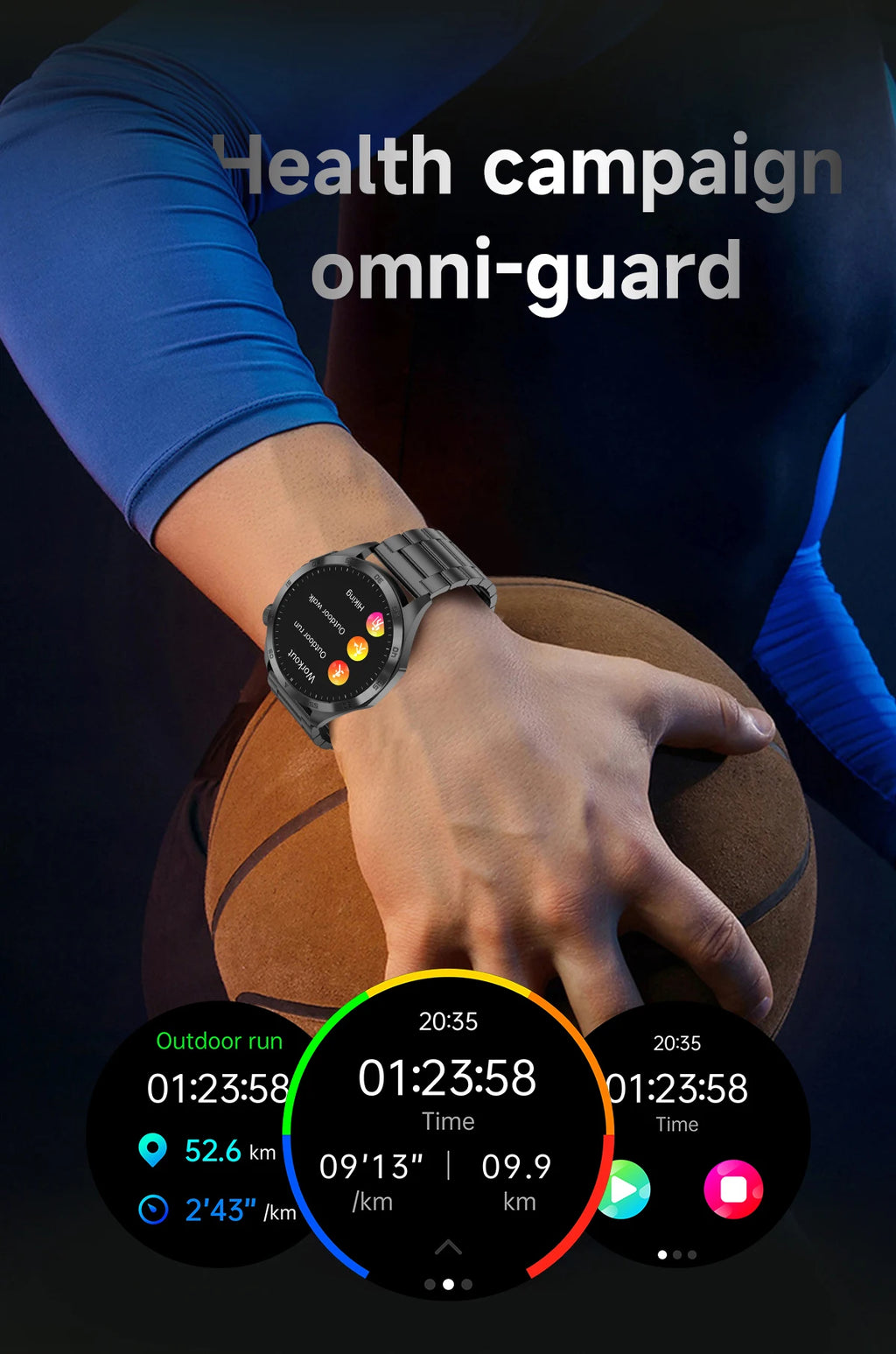 For iOS Android New Health Measurement SmartWatch Men Blood Oxygen Uric Acid ECG+PPG Body Blood Pressure HD Bluetooth Call Watch