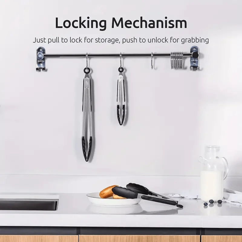 3 Size Available Heavy Duty Stainless Steel Kitchen Tongs with Silicone Tips High Heat Resistant Locking Design Secure Grip