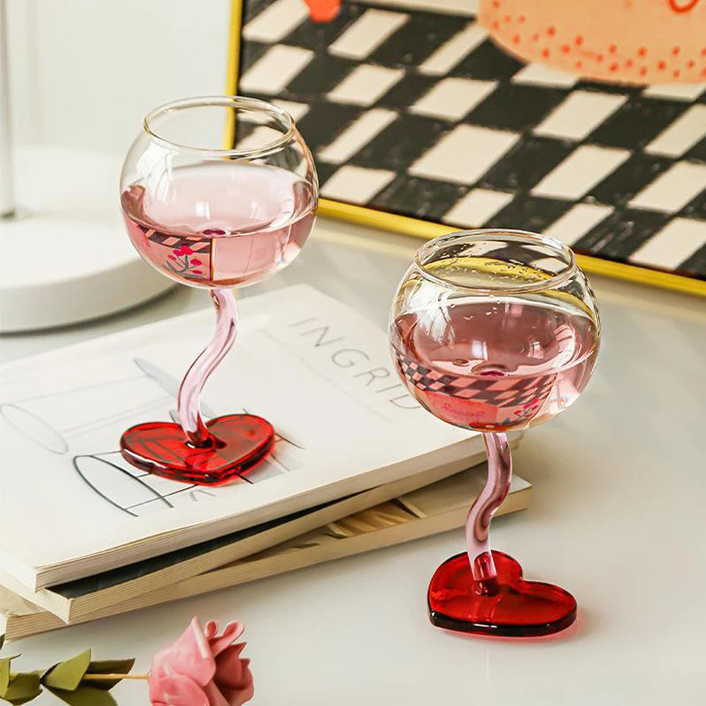 1PC Heart Shaped Wine Glass Goblet High Borosilicate Glass for Wedding Birthday Anniversary Valentine's Day Gift