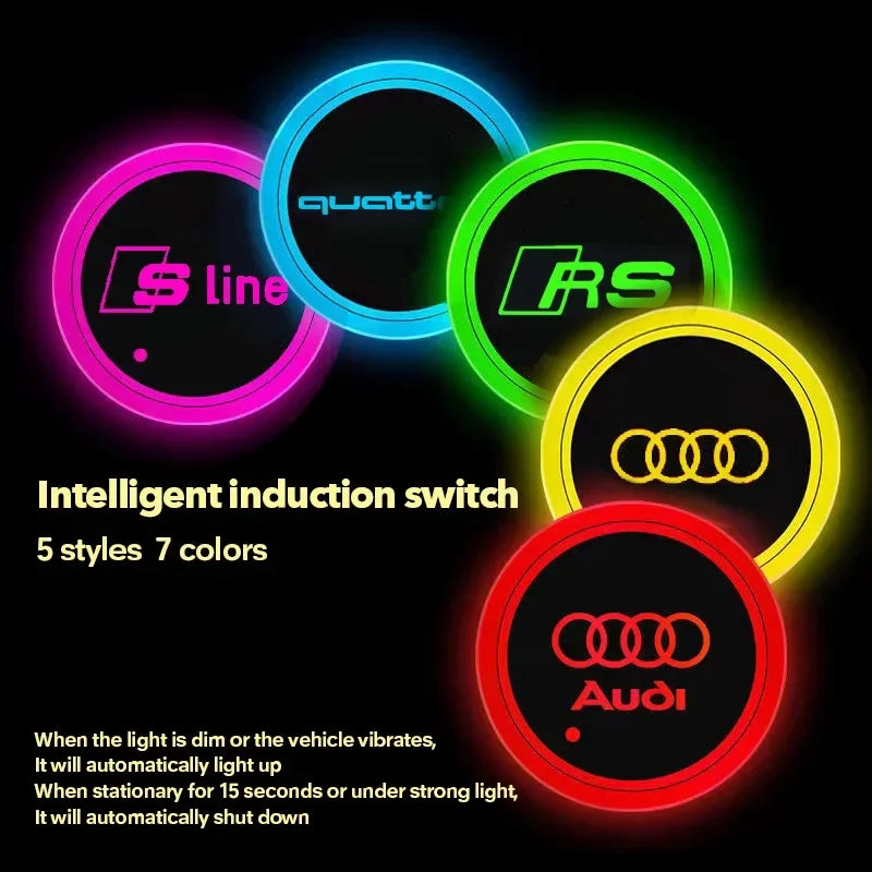 7 Color LED Car Cup Holder Light Luminous Coaster Water Cup Pad For Audi Sline A3 A4 A5 A6 A7 A8 Q3 Q5 Q7 S3 S4 S5 S6 S7 B6 B7