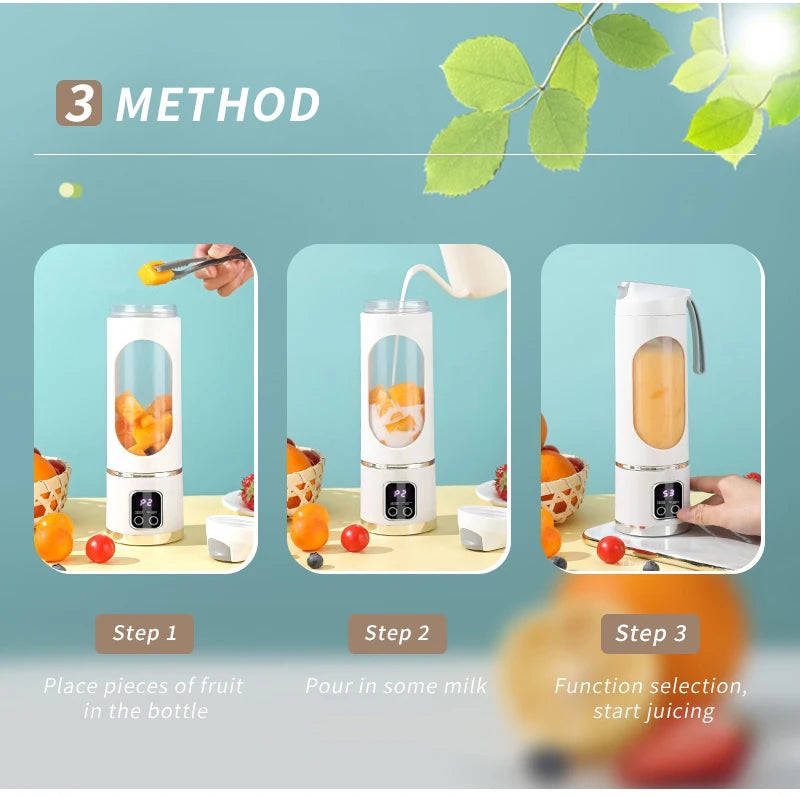 10 Blades Portable Fruit Juicer 450ml Capacity 3 Gears USB Rechargeable Blender Ice Crusher, can make smoothies/ice