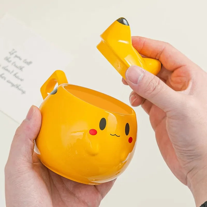 SHUNXIANG 300ml Pokémon Spherical Mug Ceramic Pikachu Cup with Lid Creative and Cute Pattern Cup Gift Desktop Decorative Cup