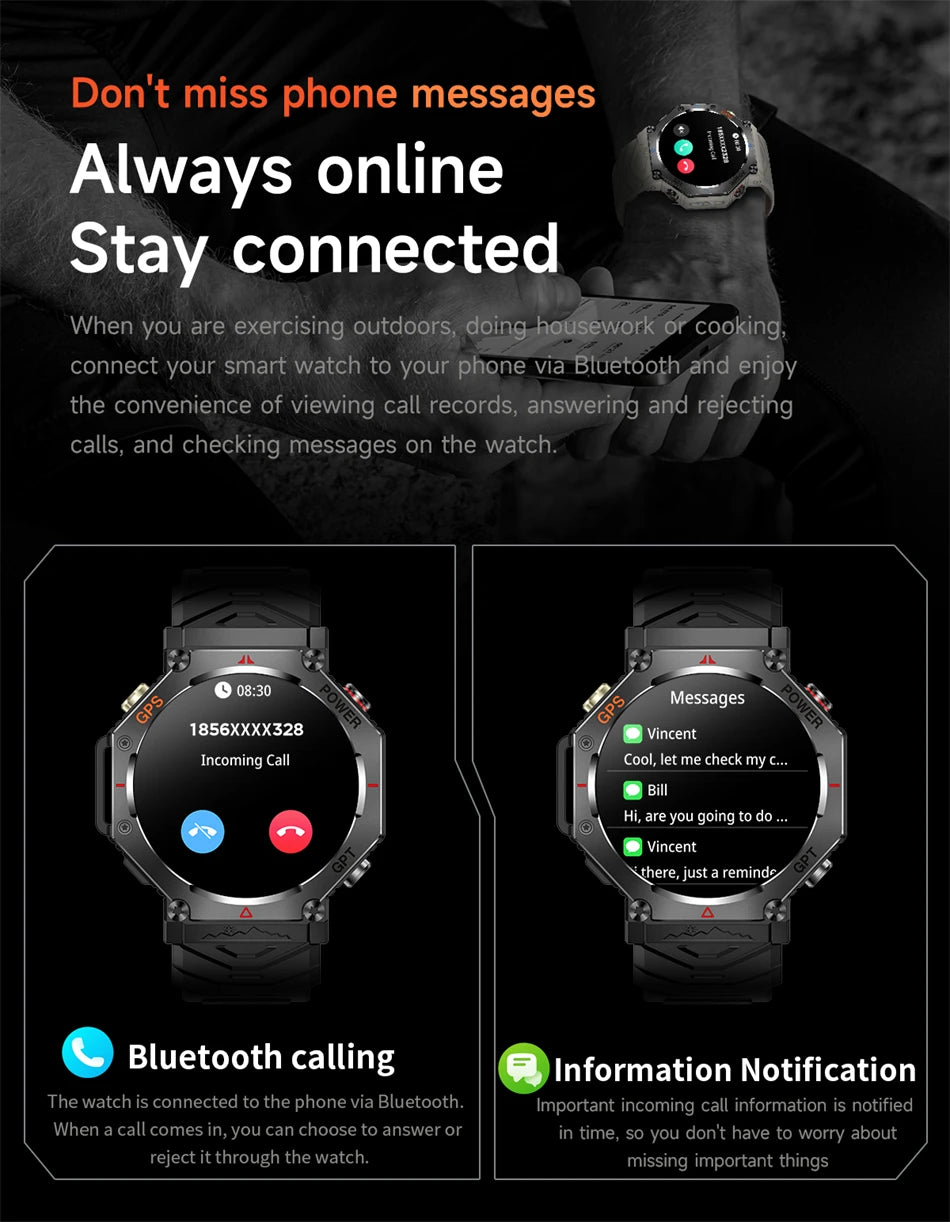 2026 T-Rex 3 Ultra Men Smart Watch Original 10ATM Waterproof GPS Rugged Compass Military 100+ Sports Mode Smart Bracelet