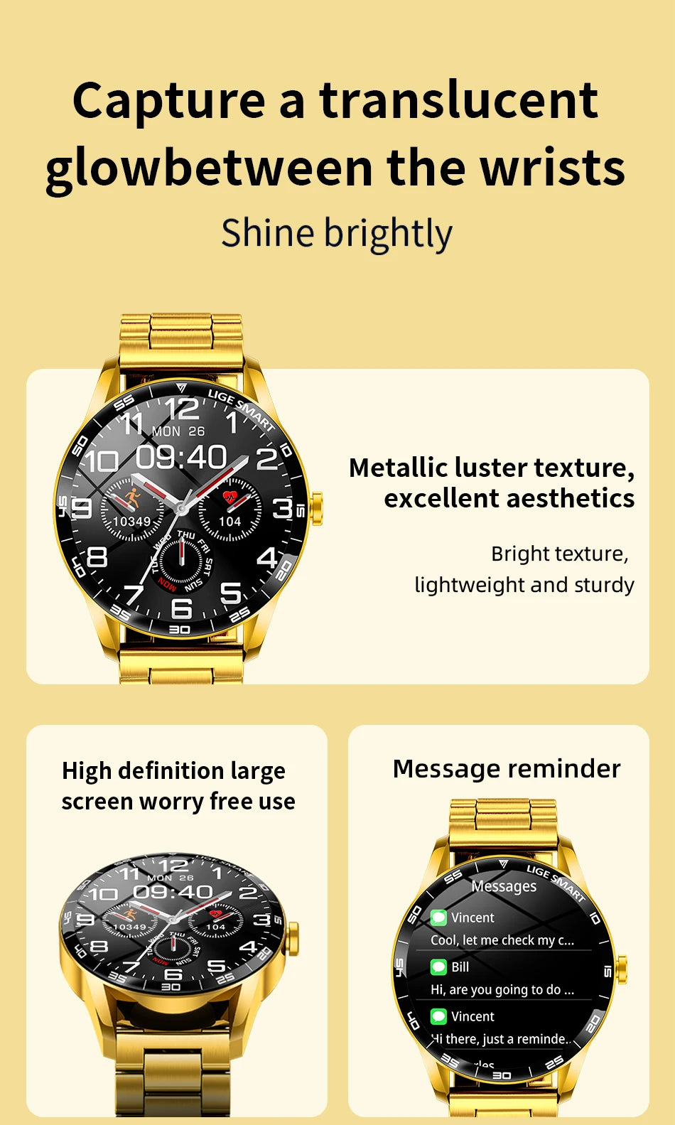 LIGE Smart Watch Men 2026 Full Touch Screen New Heart Rate Monitor IP68 Waterproof Sport Fitness Watch Bluetooth Call Smartwatch