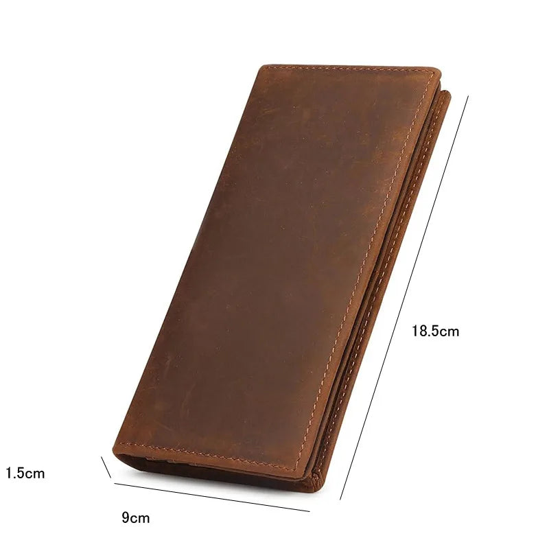 Crazy Horse Leather Men's Long Wallets Bifold Genuine Leather Pure First Layer Cowhide Retro Wallet