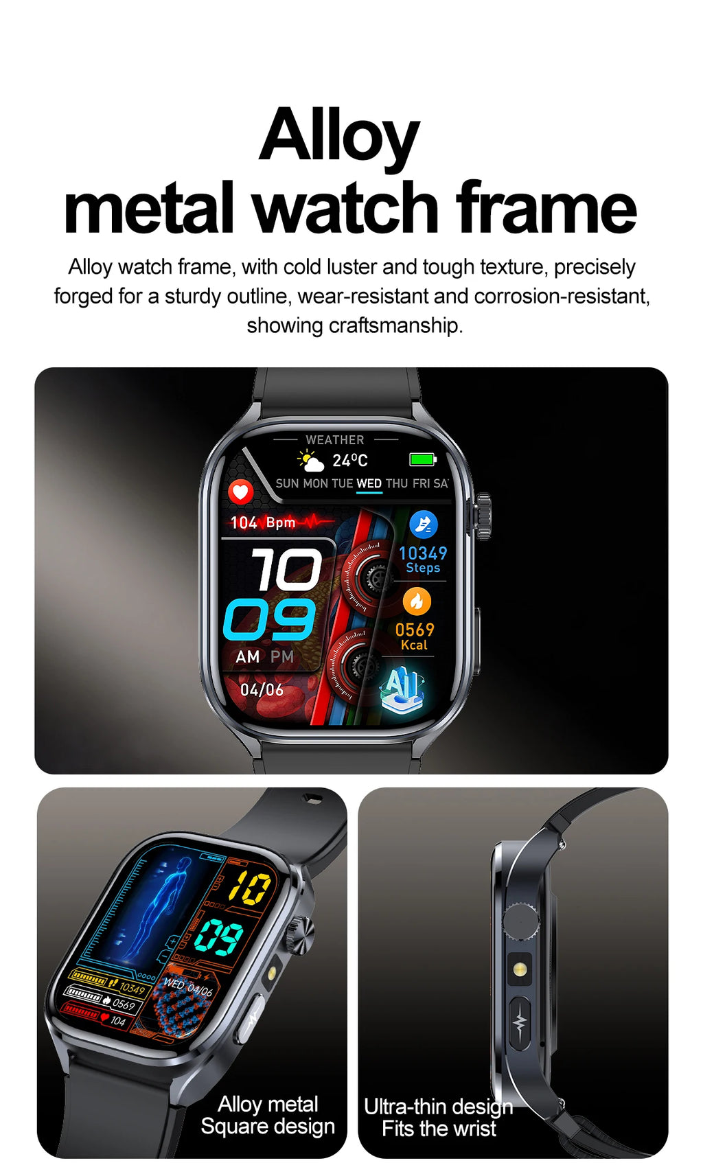 2026New Accurate Diagnosis Smart Watch ECG Blood Oxygen BP Uric Acid Lipids HD AMOLED Screen BT Call Health Smartwatch Men Women