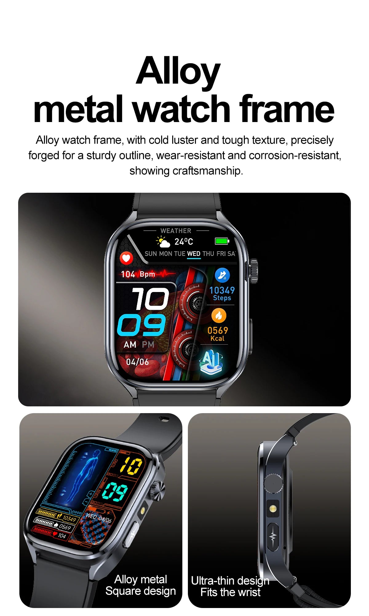 2026New Accurate Diagnosis Smart Watch ECG Blood Oxygen BP Uric Acid Lipids HD AMOLED Screen BT Call Health Smartwatch Men Women