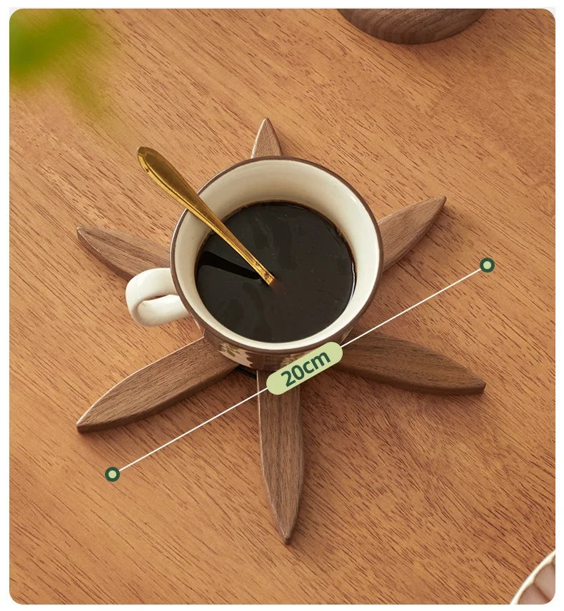 Wooden Tree Trivet & Star Coaster Set, Foldable Heat Resistant Pot Holders, Walnut Wood Table Trivet for Hot Dishes, Pots, Cups