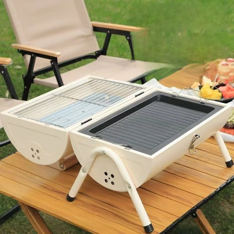 Portable Camping Barbecue Grill Multi-Function Charcoal Barbecue Double-Sided Chimney Home Outdoor Stove Meat Cooking Tool