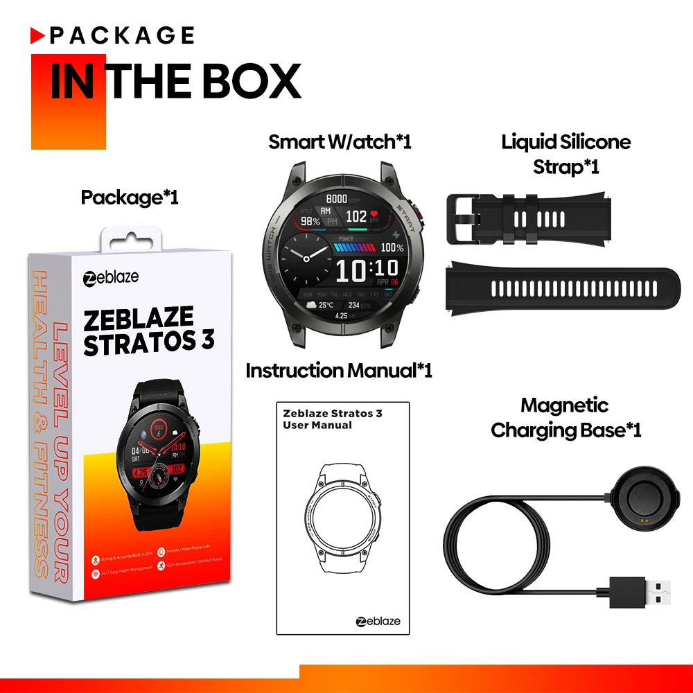 [Flagship 2023] Zeblaze Stratos 3 Premium GPS Smart Watch Ultra HD AMOLED Display Built-in GPS Hi-Fi Bluetooth Phone Calls