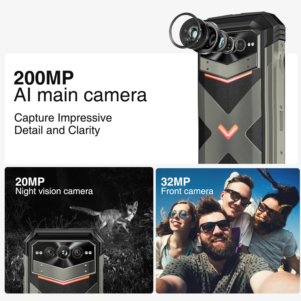 DOOGEE V Max Plus 5G Rugged Phone 6.58" Dimensity 7050 16GB+512GB Lighting Effects 22000mAh Battery 200MP AI Camera Cell Phone