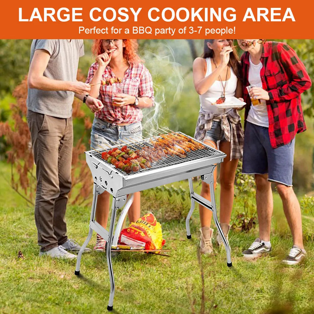 Portable Barbecue Grill Multi-Function Camping Stove with Stand with Storage Basket Charcoal Rack for Outdoor Camping Picnic