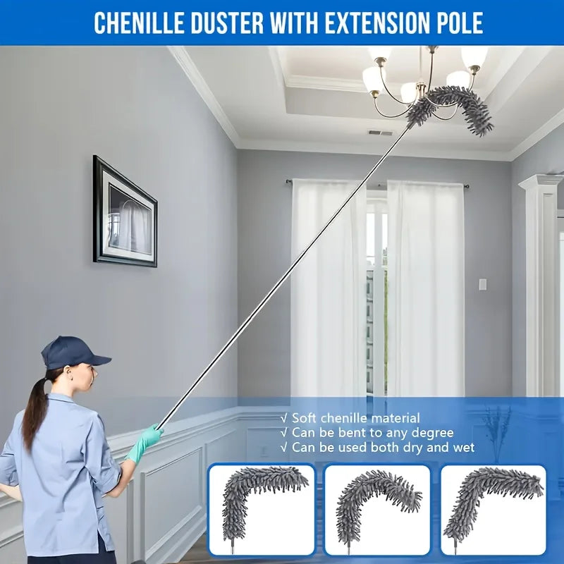 4Pcs Dusting Brush Extendable Feather Duster Telescopic Dust Brush Household Electrostatic Dusting Brush for High Ceilings, Fans, Cobwebs, Reusable Lightweight Cleaning for Curtains and Ceiling Fans