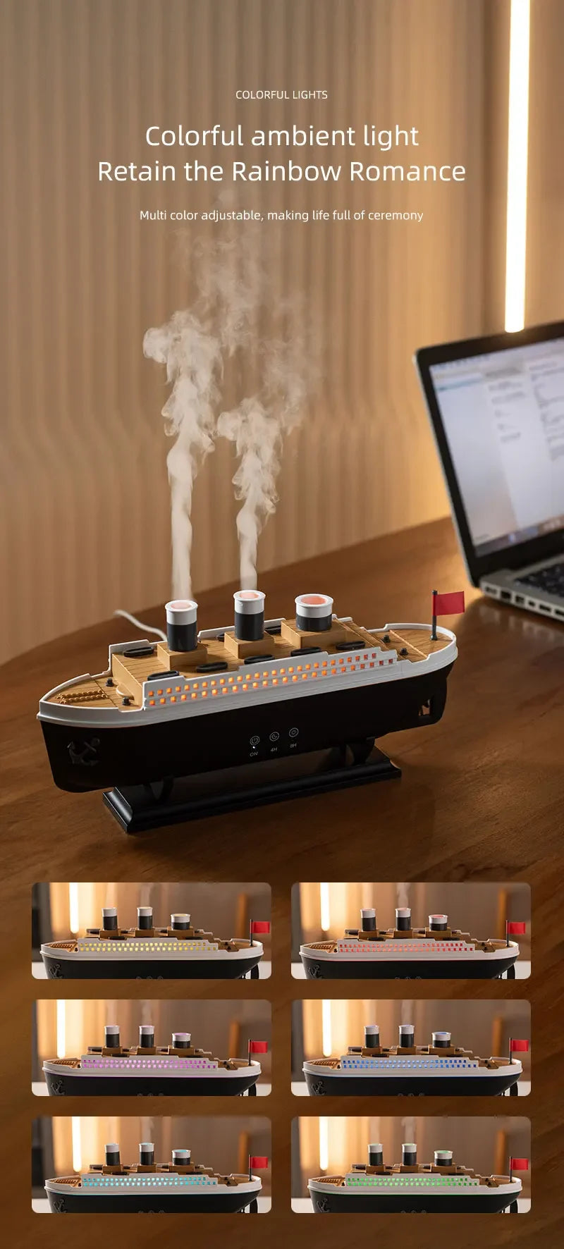 Titanic Ship Model Decoration Air Humidifier 250ml Essential Oil Diffuser Jellyfish Smoke Ring Spray Aroma Diffuser For Home