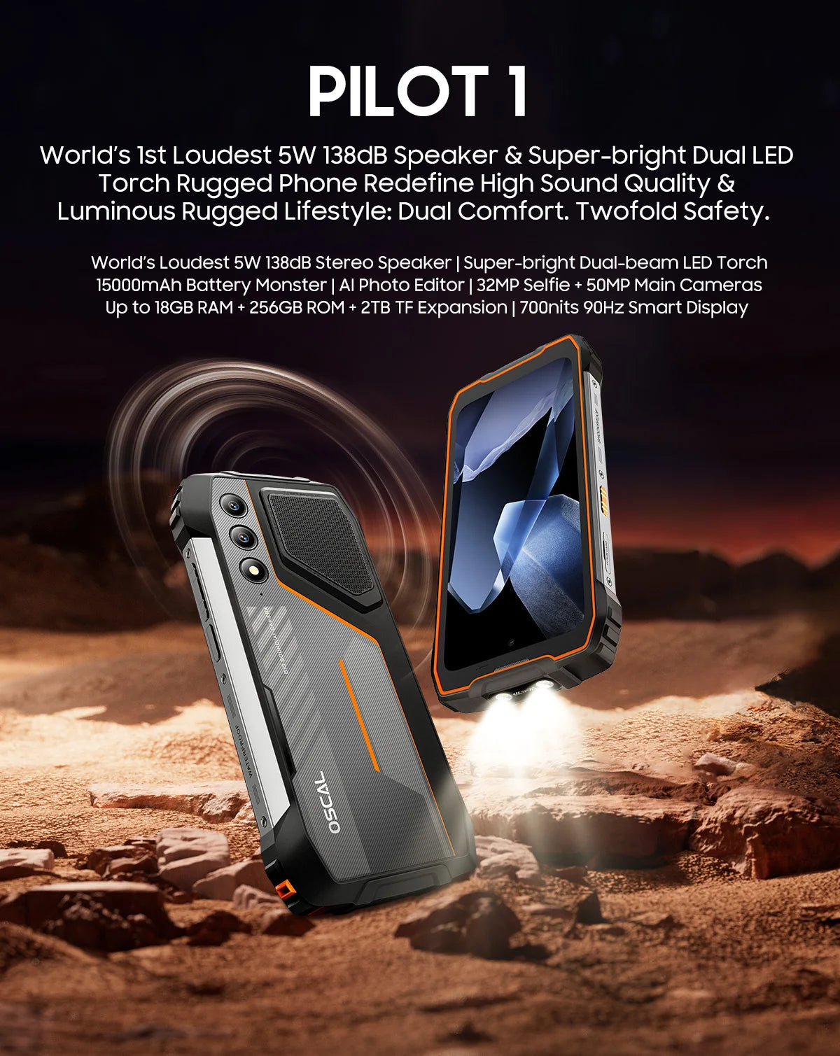 Blackview OSCAL PILOT 1 Rugged Phone 6.67" 90Hz IPS Display 6GB+256GB Android 14 Outdoor Smartphone with LED Flashlight GPS/NPC