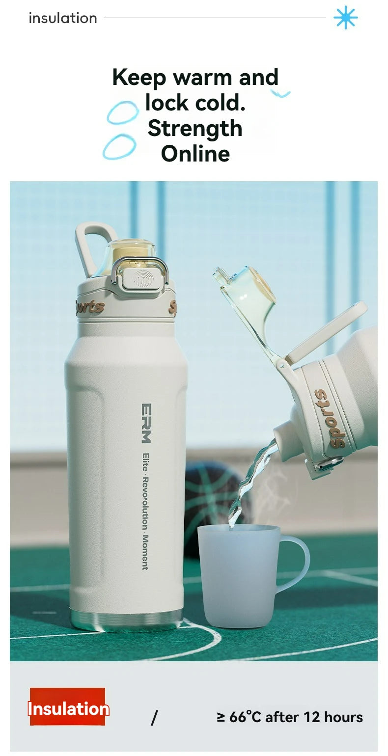 1L Thermos Bottle Stainless Steel Iced And Heat Insulated Cups Hiking Cycling Fitness Vacuum Flasks with Handle