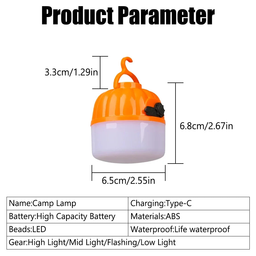 500W LED Camping Lantern USB Rechargeable Portable Lamp Bulb Flashlight with Power Display Emergency Light for Outdoors Fishing