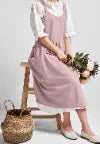 Cotton Linen Cross Back Apron for Women with Pockets - Breathable Chef Work Bib Apron for Kitchen Cooking & Gardening