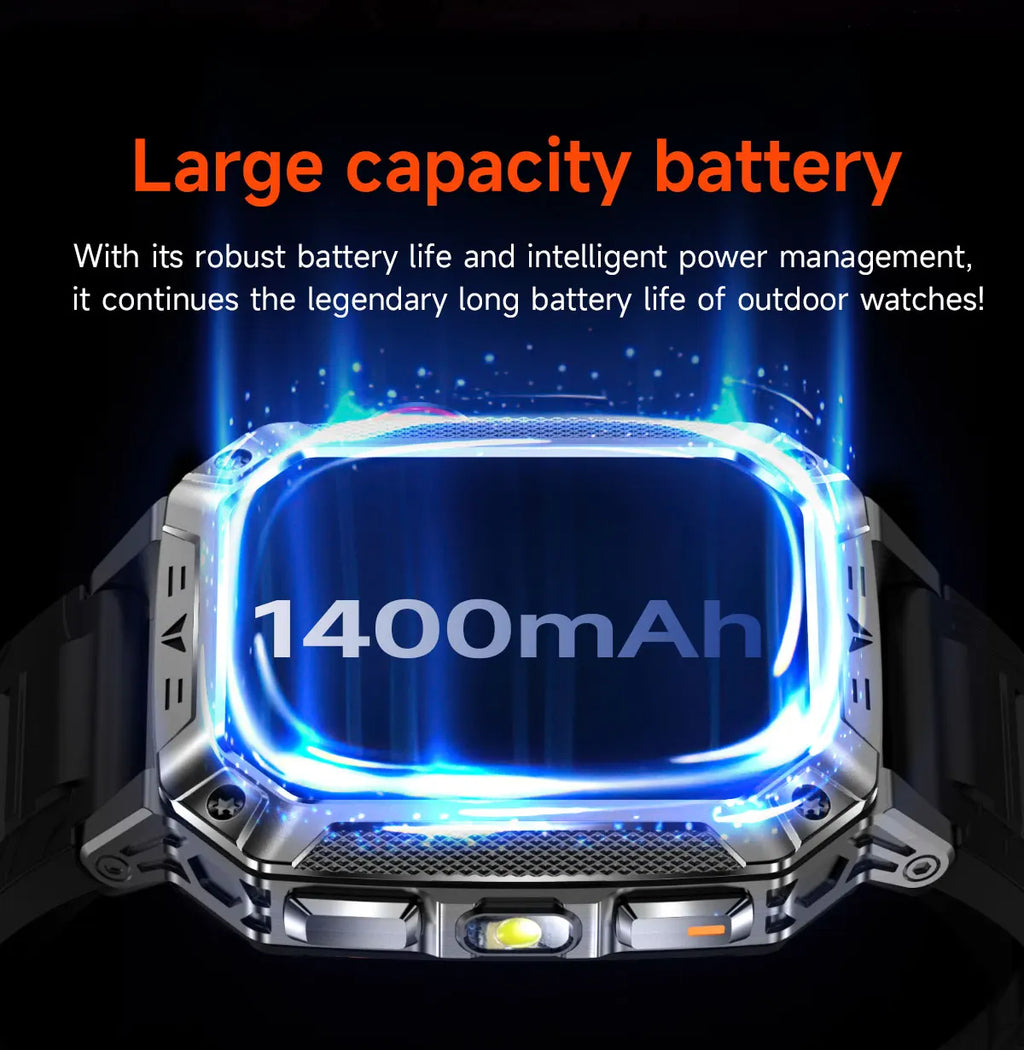 2026 New Military Grade 1400mAh Battery Smart Watch GPS Tracks 5ATMWaterproof Flashlight Heart Rate 2.1" Durable Smartwatch Men