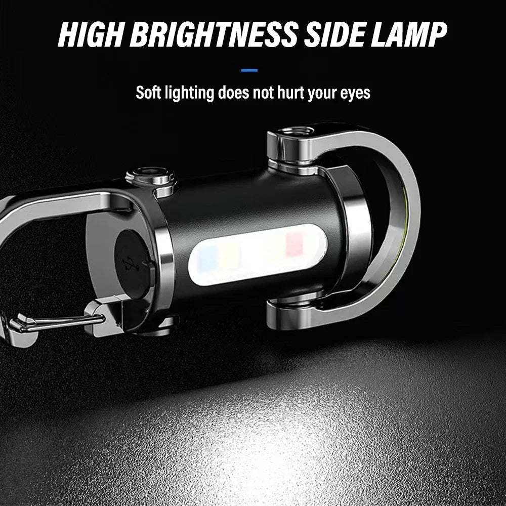 Mini Keychain Flashlight Rechargeable Pocket COB Working Light Outdoor Hook Emergency Warning Light for Camping Walking Hiking