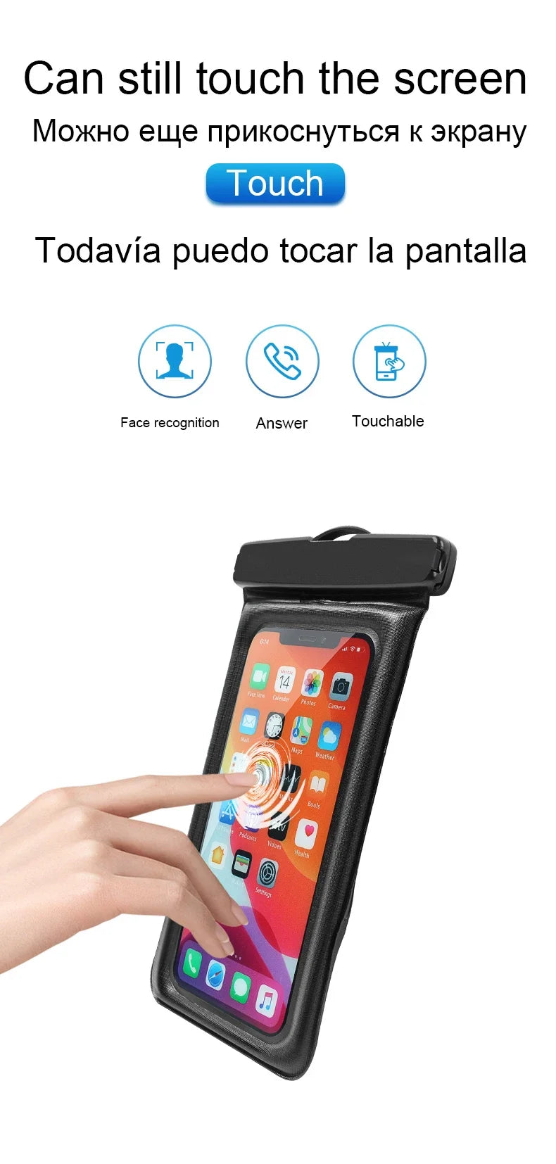 PVC Transparent Waterproof Phone Pouch Luminous Touchscreen Dry Bag with Seal Lock for Swimming Diving Hot Spring Rafting