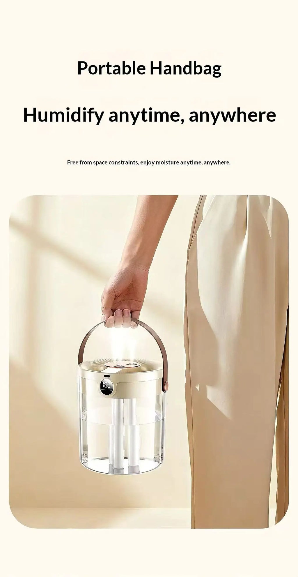 Portable Ultrasonic Humidifier 3 Spray Nozzles Digital Screen Night Light Large Water Tank Silent Aroma Diffuser for Home Use