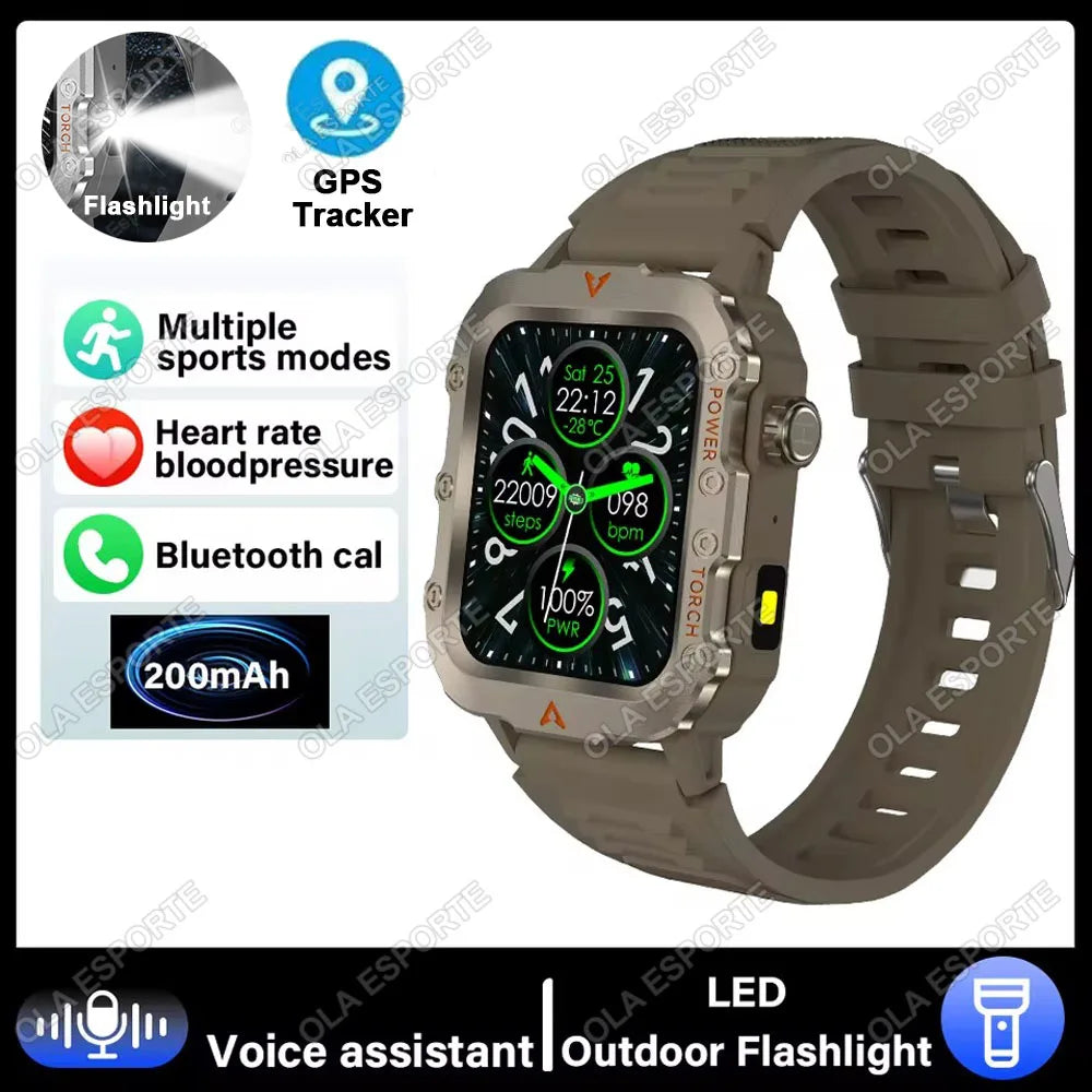 2026 Military SmartWatch Men IP68 5ATM Outdoor Sports Fitness Tracker Waterproof GPS Monitoring 1.96Inch BT Call For Android IOS