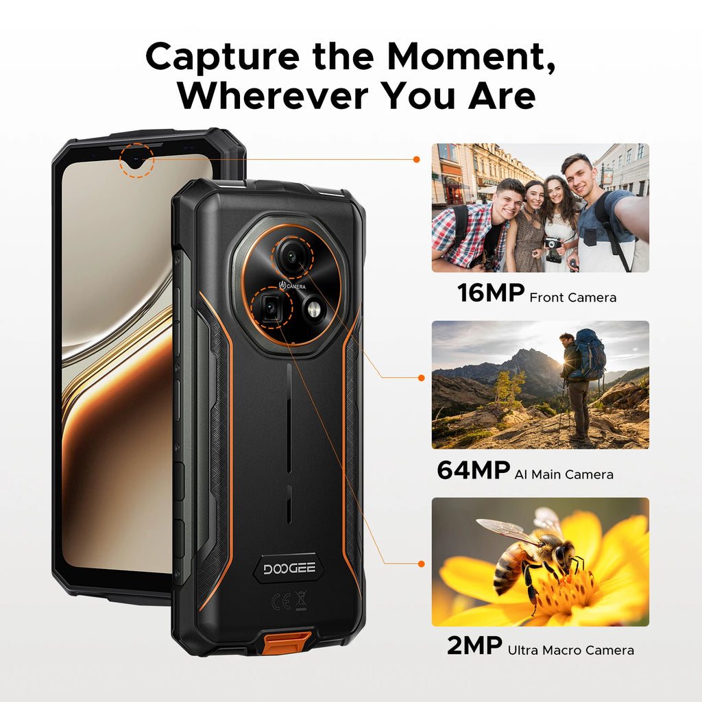 DOOGEE Fire 7 5G Rugged Phone Android 15 Gemini AI 13000mAh Battery 6.6'' Screen Dimensity 6300 64MP Camera  Smartphone NFC