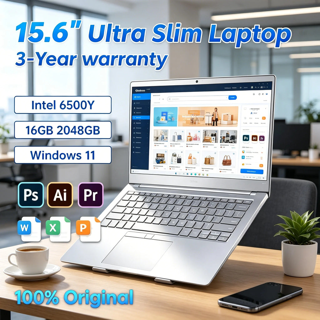 15.6" Portable Slim Laptop Core 6500Y Large Battery Long Standby Backlit Keys Fingerprint Security Office PC