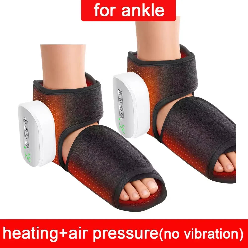 Ankle Air Compression Massager Heated Foot Wrap Support 3 Modes 4 Levels Thermal Sleeve Cordless Rechargeable Brace