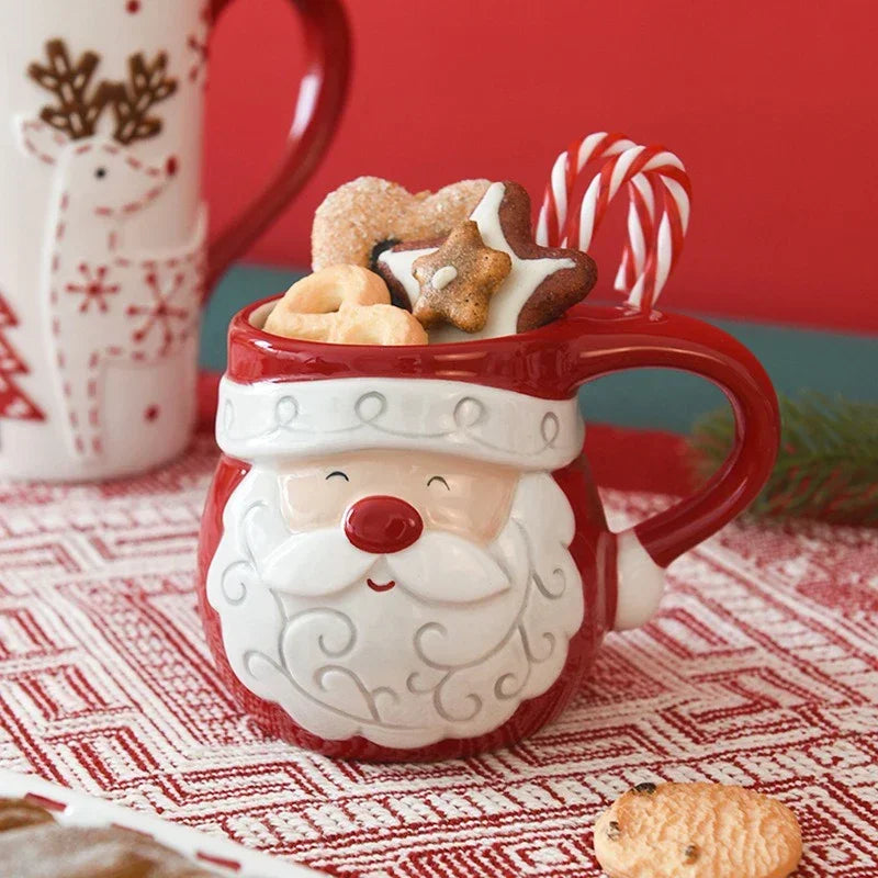 Christmas Ceramic Coffee Mug Santa Claus Mould Coffee Mug Elk Embossed Cup Breakfast Dessert Milk Mug for Kids Xmas Gift 2025