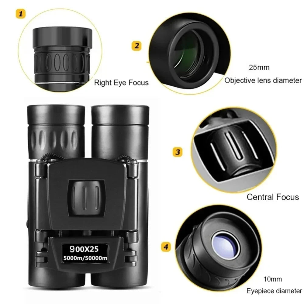 900x25 Mini Binoculars High-Powered Prism Waterproof Travel Bird Watching Outdoor Sports Optics