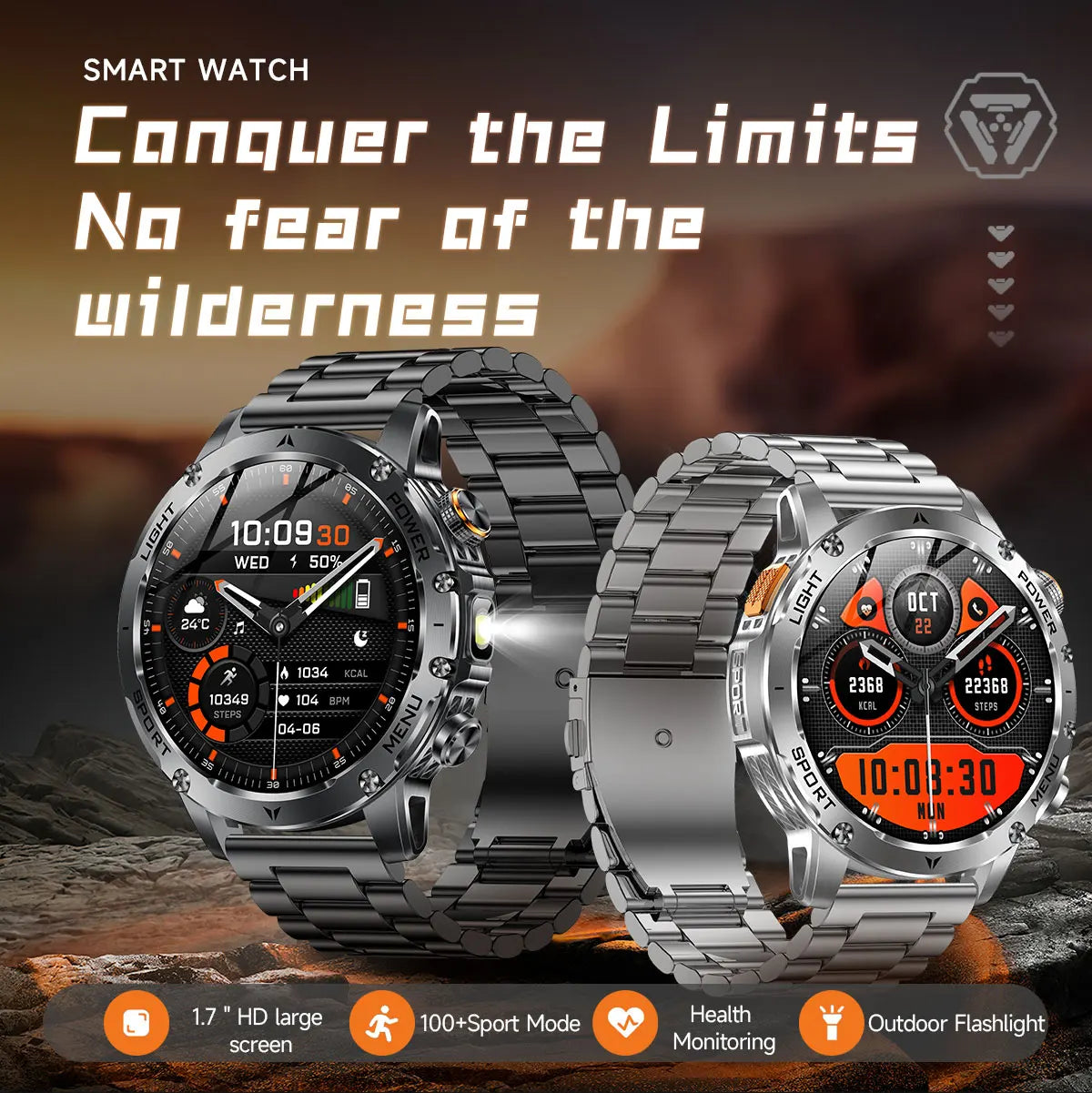 2026 New Military Smart Watch 1000Mah Battery Fitness Tracking 10ATM Waterproof Tactics Sport Flashlight call Bracelet For Men