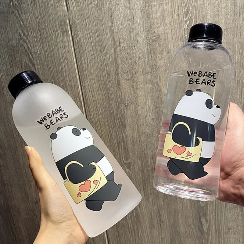 1000ml Water Bottles Cute Panda Bear Cup with Straw Transparent Cartoon Water Bottle Drinkware Frosted Leak-proof Protein Shaker
