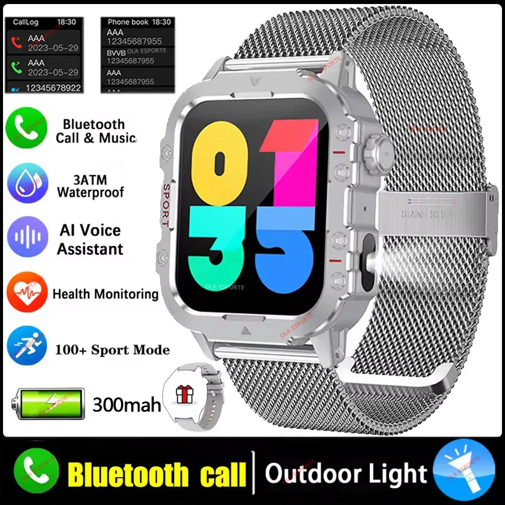 2026 New Military-grade Smart Watch Men GPS Flashlight 3ATM Waterproof Watch Bluetooth Call 100+Sport Outdoor Smartwatch Pk MA27