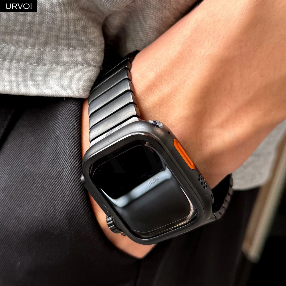 URVOI Titanium link bracelet for Apple Watch Ultra 3 2 Series 11 10 9 8 7 SE magnetic buckle strap wristband 45 49mm