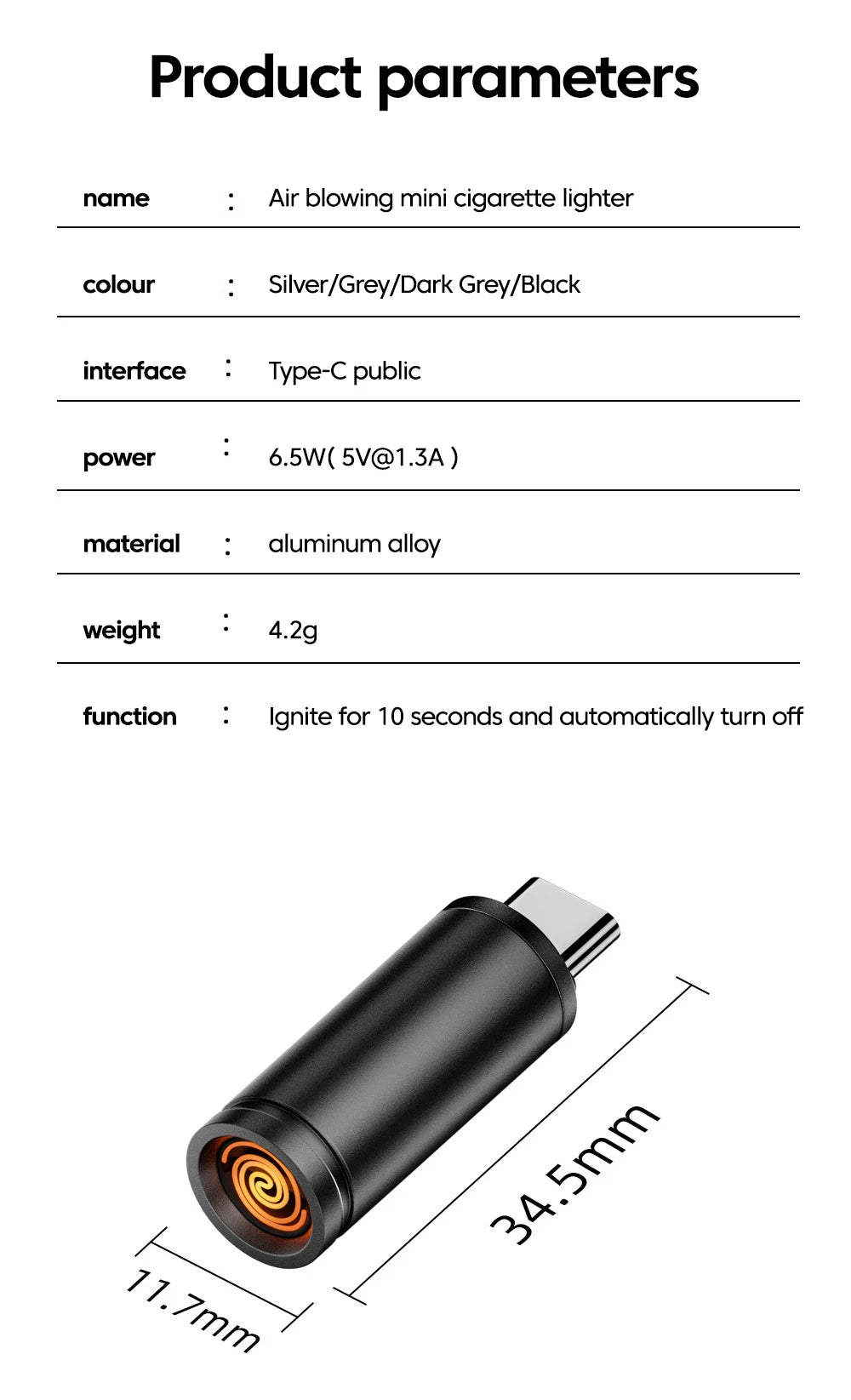 Type-C Mobile Cigarette Lighter Air Blowing Cigarette Lighter Outdoor Safety Portable Mini Cigarette Lighting Artifact