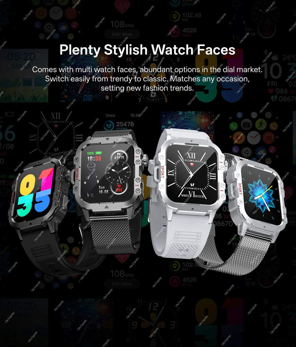 2026 Rugged Military Smart Watch Men's Outdoor Watch LED Flashlight 2.01'' HD Touch Screen Voice Bluetooth Call Smartwatch Gifts