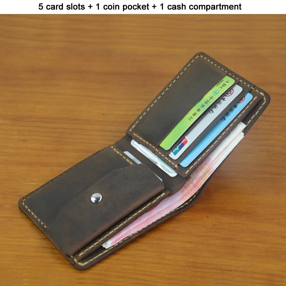 Luxury Handmade Genuine Leather Men Wallet Bifold Purse Male Wallets Short Money Clip Vintage Leather Money Bag with zip pocket