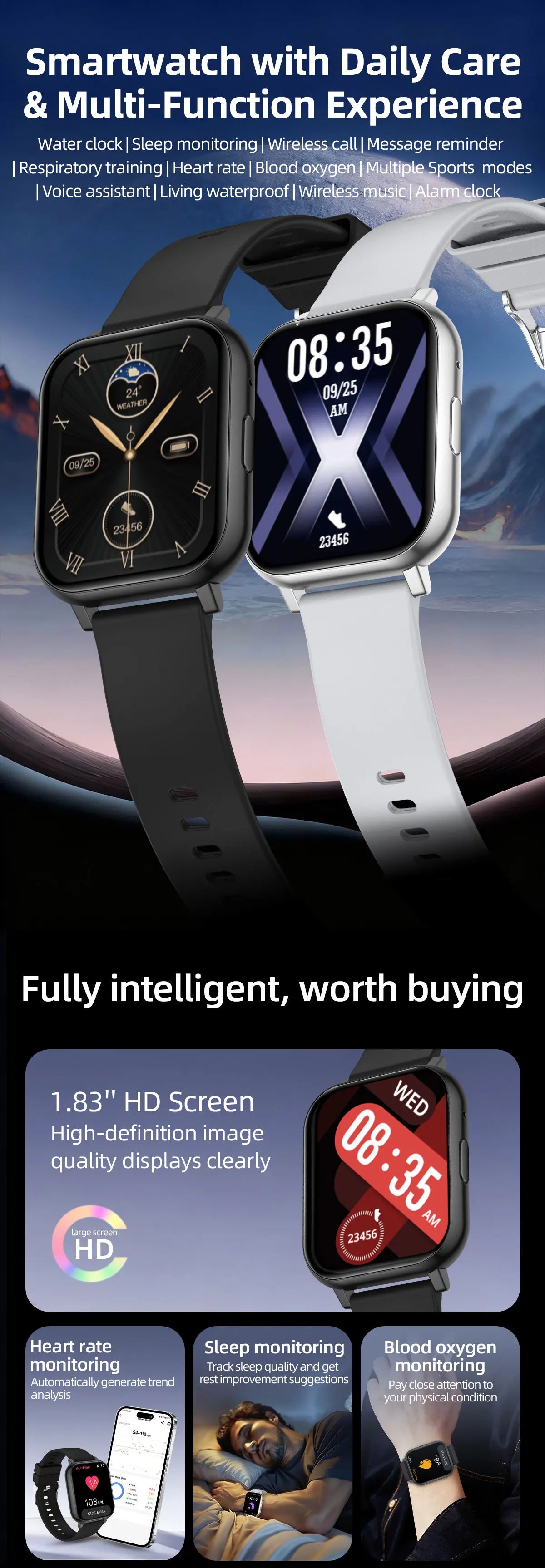LIGE New 1.83"HD Screen Smart Watch Bluetooth Call Heart Rate Sleep Monitor Sports Tracker Waterproof Smartwatch For Android ios