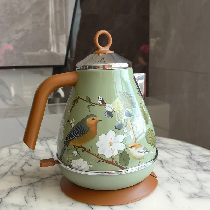 Automatic Power Off Retro Green Paint Decal Electrc Kettle Boiling Water with Thermometer 304stainless Steel 1850w 1.7L