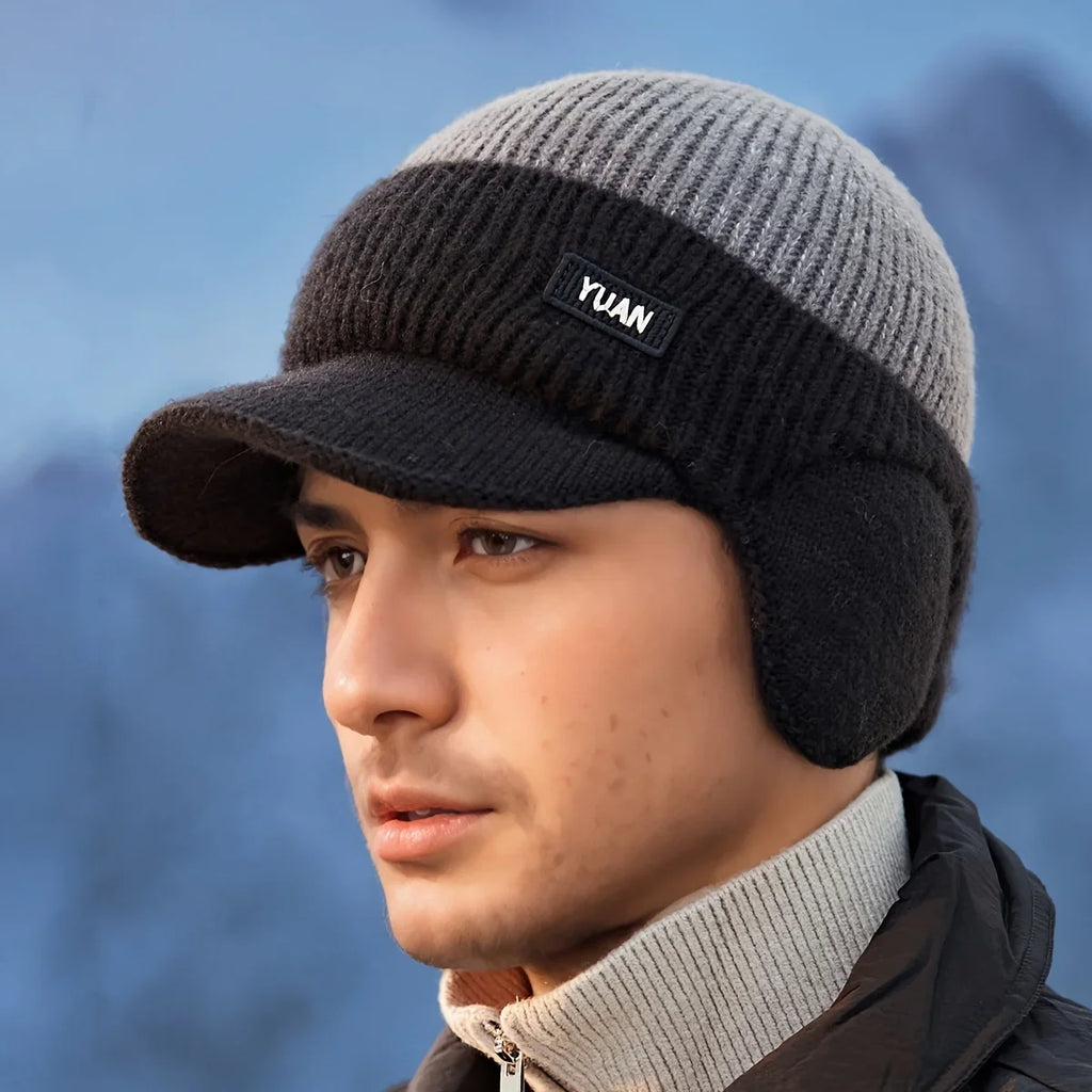 Dual-Tone Knit Baseball Cap - Outdoor Activities | Fashionable Dad Hat with Ear Protection | Perfect for Couples Hats for Men