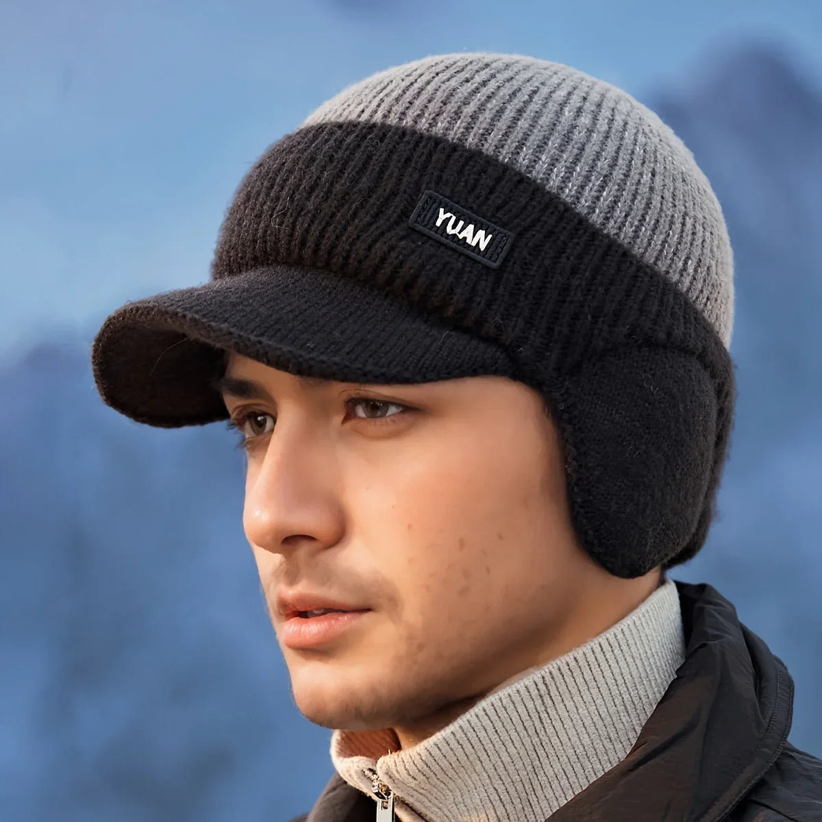 Dual-Tone Knit Baseball Cap - Outdoor Activities | Fashionable Dad Hat with Ear Protection | Perfect for Couples Hats for Men