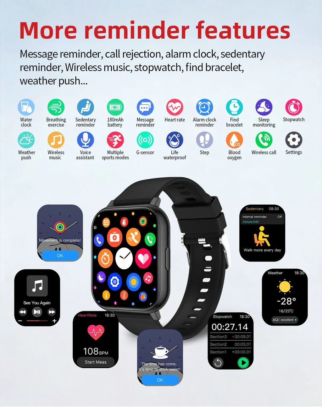 LIGE New 1.83"HD Screen Smart Watch Bluetooth Call Heart Rate Sleep Monitor Sports Tracker Waterproof Smartwatch For Android ios