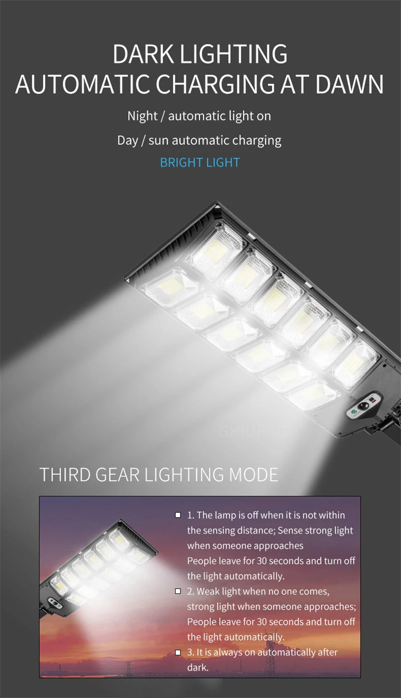 20000 Lumens Solar Lights Outdoor IP65 Waterproof LED Street Wall Lamp With PIR Motion Sensor Sunlight for Garden Yard Street