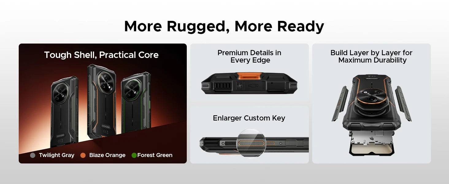 DOOGEE Fire 7 5G Rugged Phone Android 15 Gemini AI 13000mAh Battery 6.6'' Screen Dimensity 6300 64MP Camera  Smartphone NFC