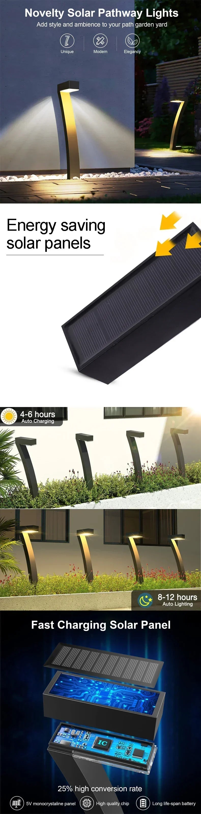 4/8Pcs 6pcs Solar Pathway Lights Outdoo IP65 Waterproof Lawn Light Solar Landscape Lighting  Walkway Patio Driveway Yard Decor