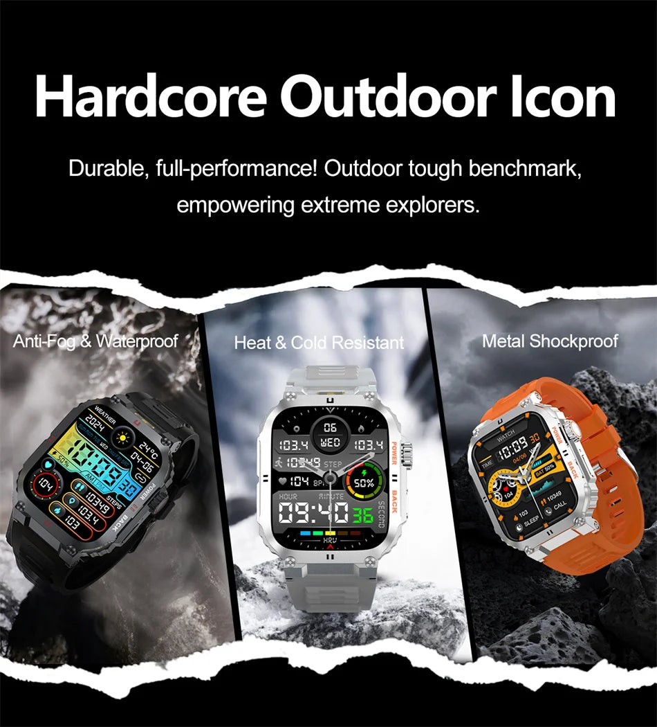 2025 New Outdoor Military Rugged Smart Watch Men's 1.91 Inch AMOLED HD Full Screen Touch LED Light Bluetooth Call Smartwatches